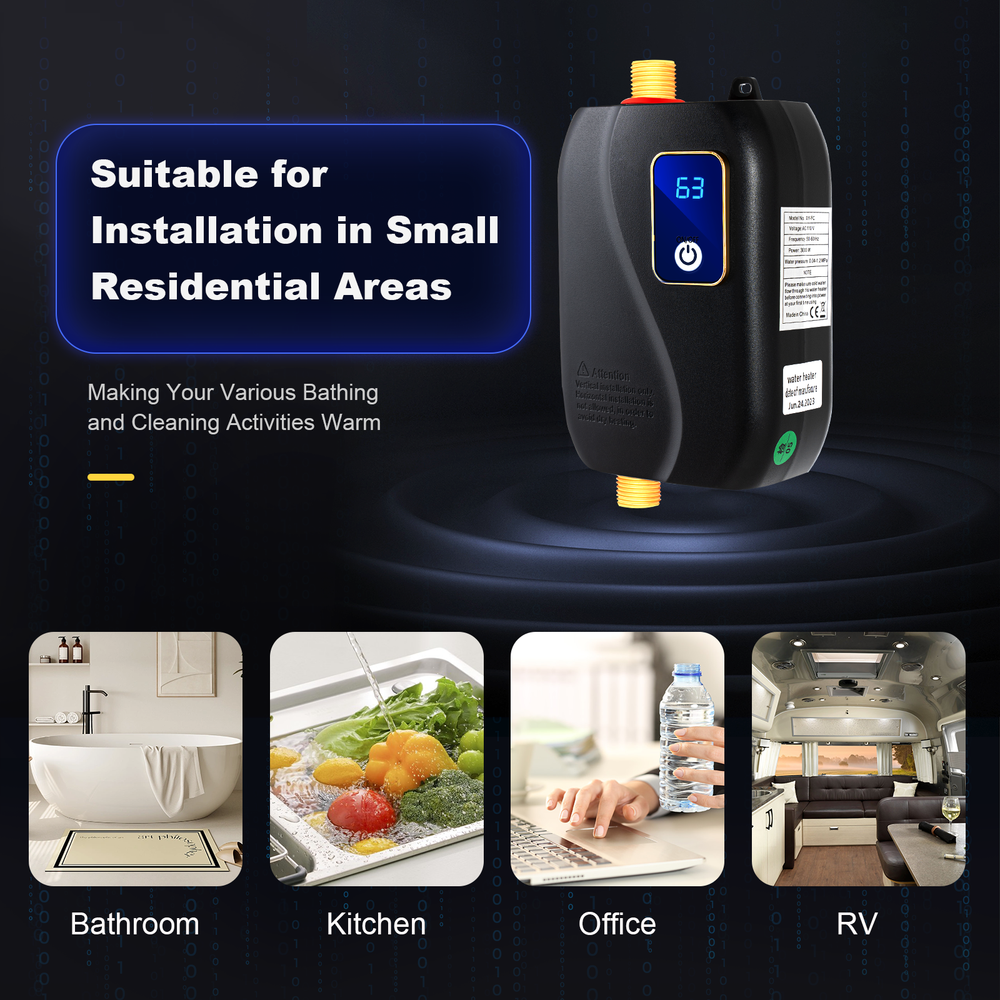 Electric Water Heater Small Instant Hot Water Heater Under Sink Plug in Tankless