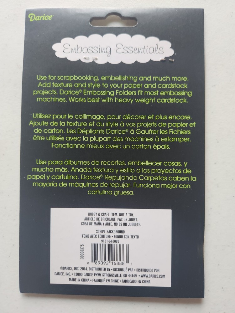 Darice Embossing Folder Script Background