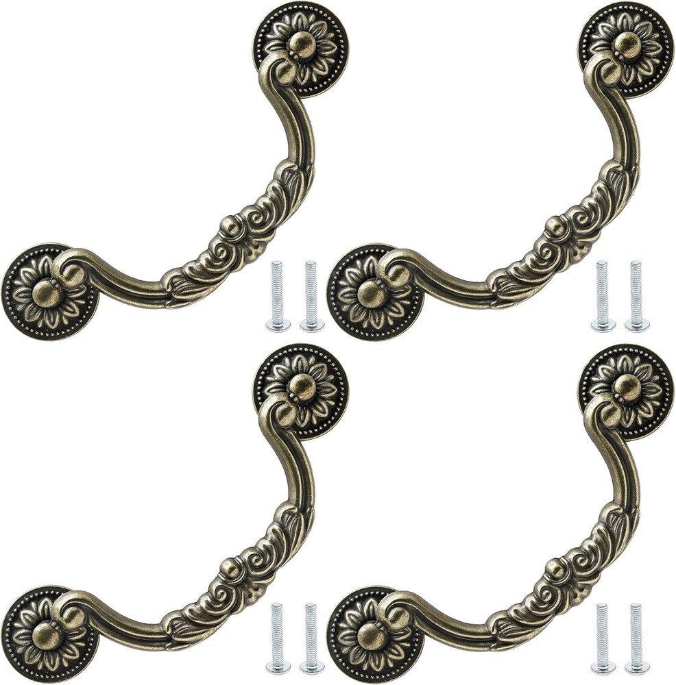 4 Pcs 5 Inch Bail Handle Drop Pulls Vintage Drop Bail Drawer Pulls Antique Bronz