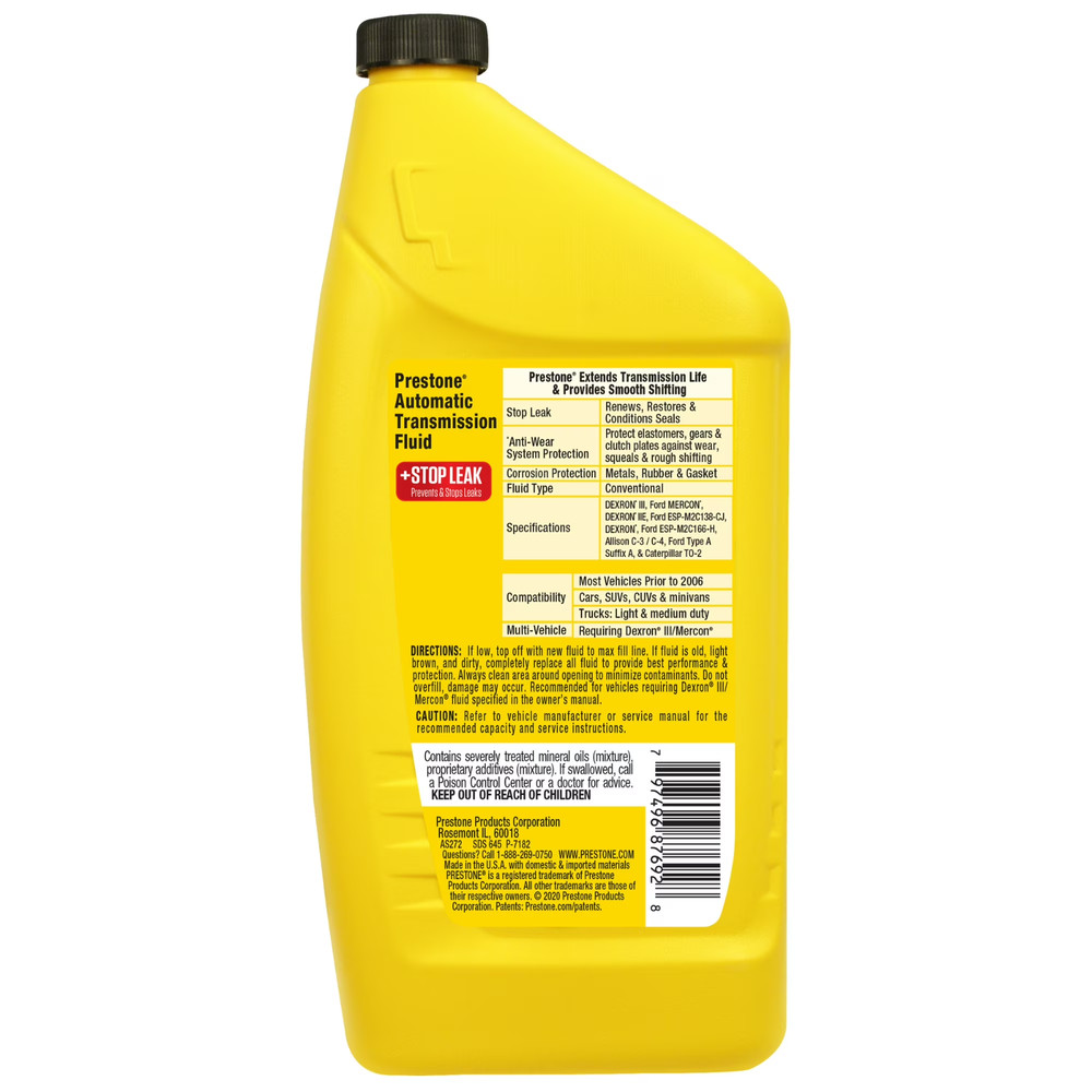 (6 pack) Prestone ATF + Stop Leak Automatic Transmission Fluid, 32 oz (1 Quart)