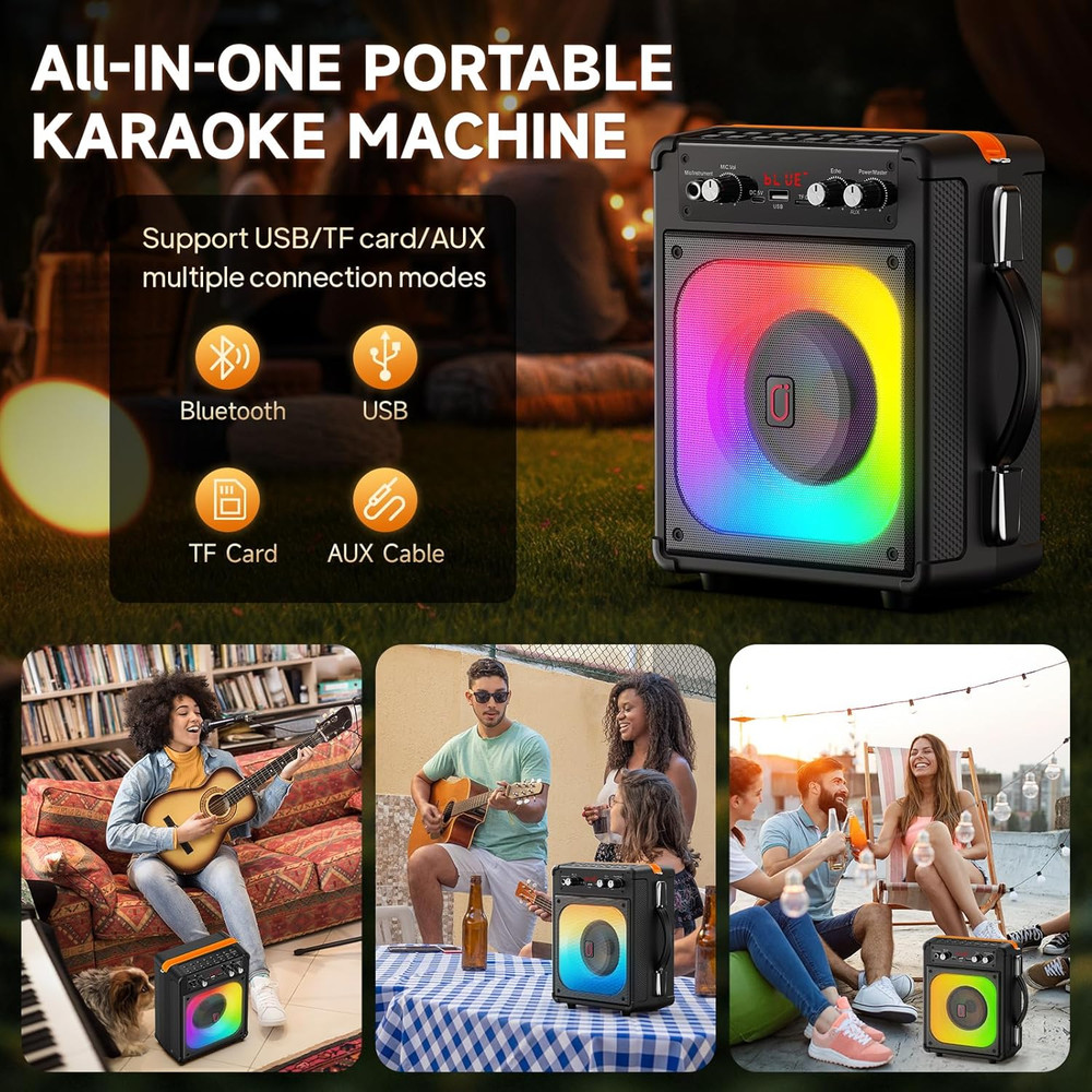 Karaoke Machine, Portable Bluetooth Speaker with 2 Wireless Microphones for Adul