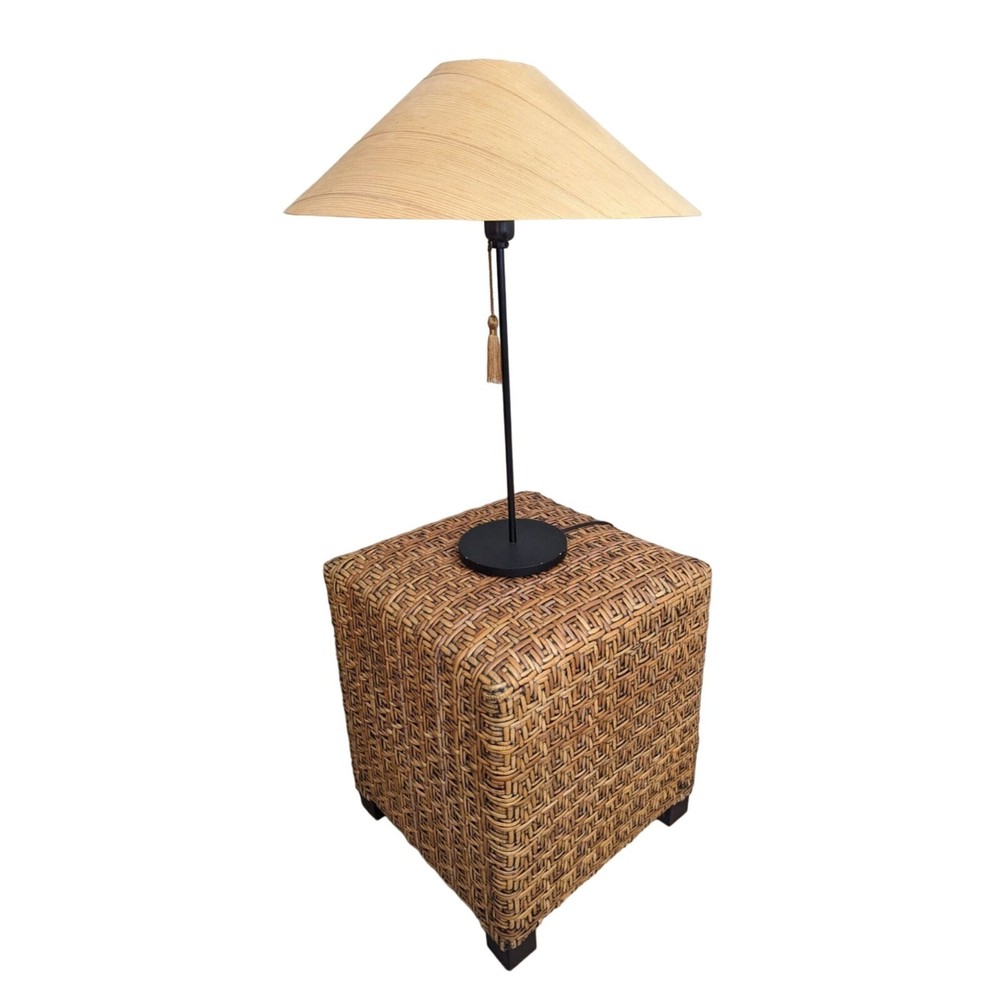 Brown Woven Rattan Ottoman cube