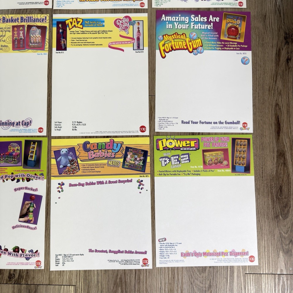 1996 Cap Candy Sales Sheets Catalog Lot Pop Store Display Retail Folder