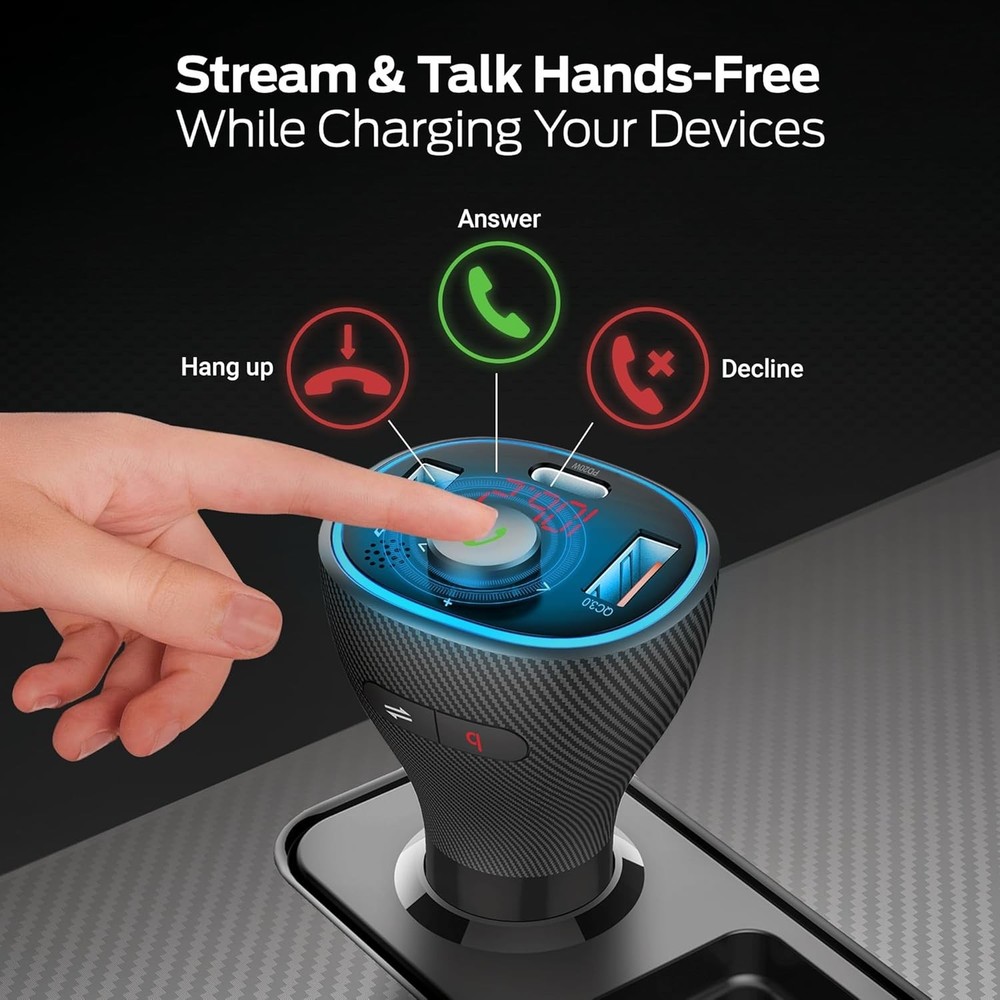 Monster Bluetooth FM Transmitter for Car Cigarette Lighter with 20W QC3.0 USB...