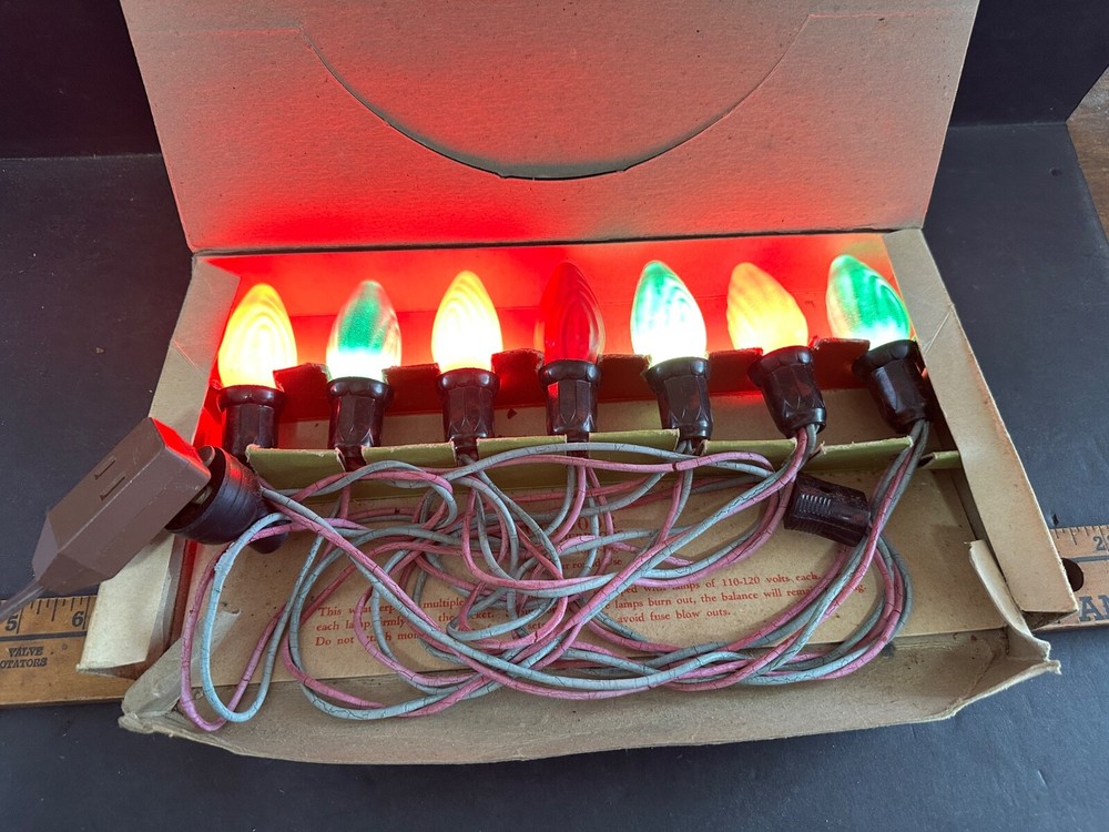 Vintage Christmas Tree Light String, Working, 7 Bulb, Original Box, Lot 4, As Is
