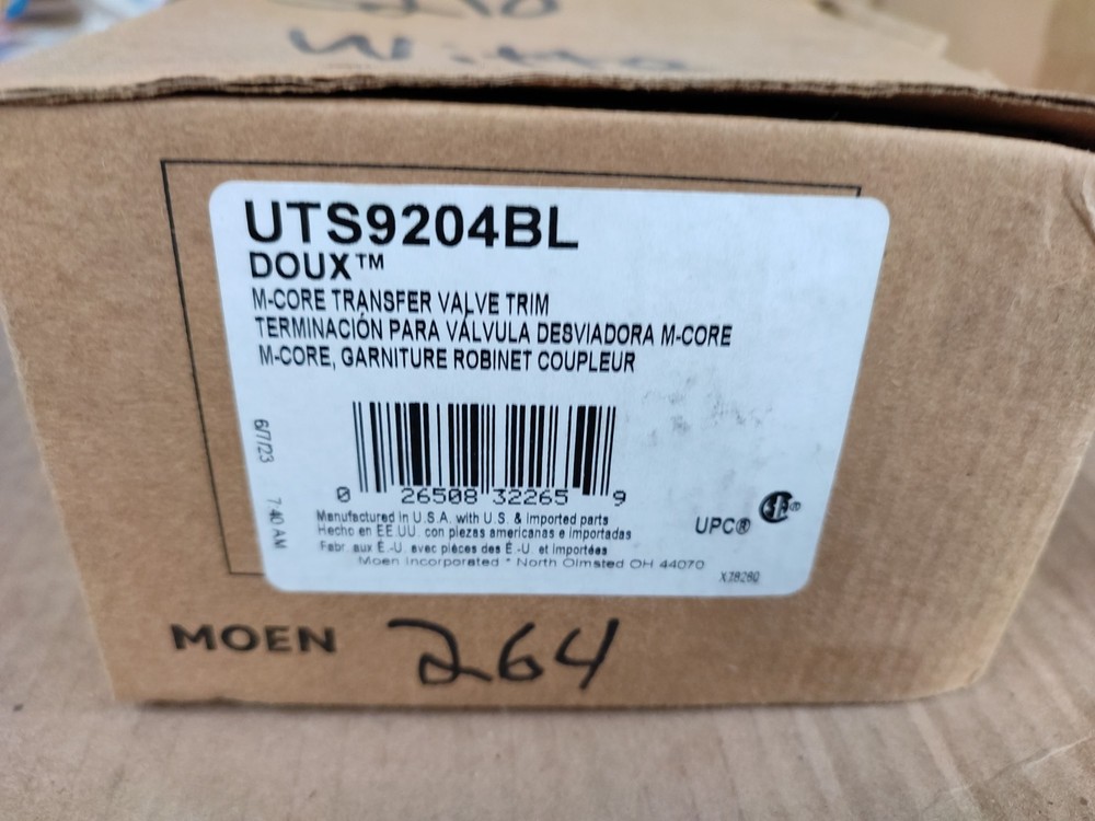 Moen UTS9204BL Doux 1-Handle M-CORE Transfer Valve Kit Matte Black Valve