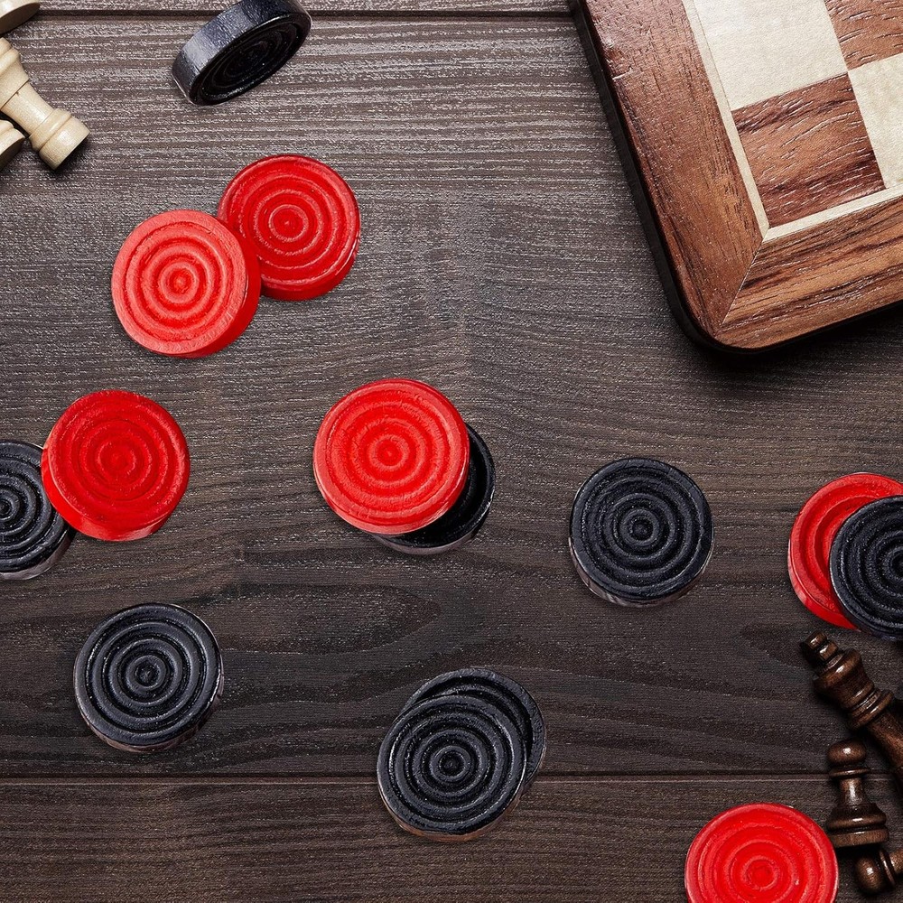 24 Pcs Wooden Checkers Pieces with Stackable in Drawstring Storage Pouch