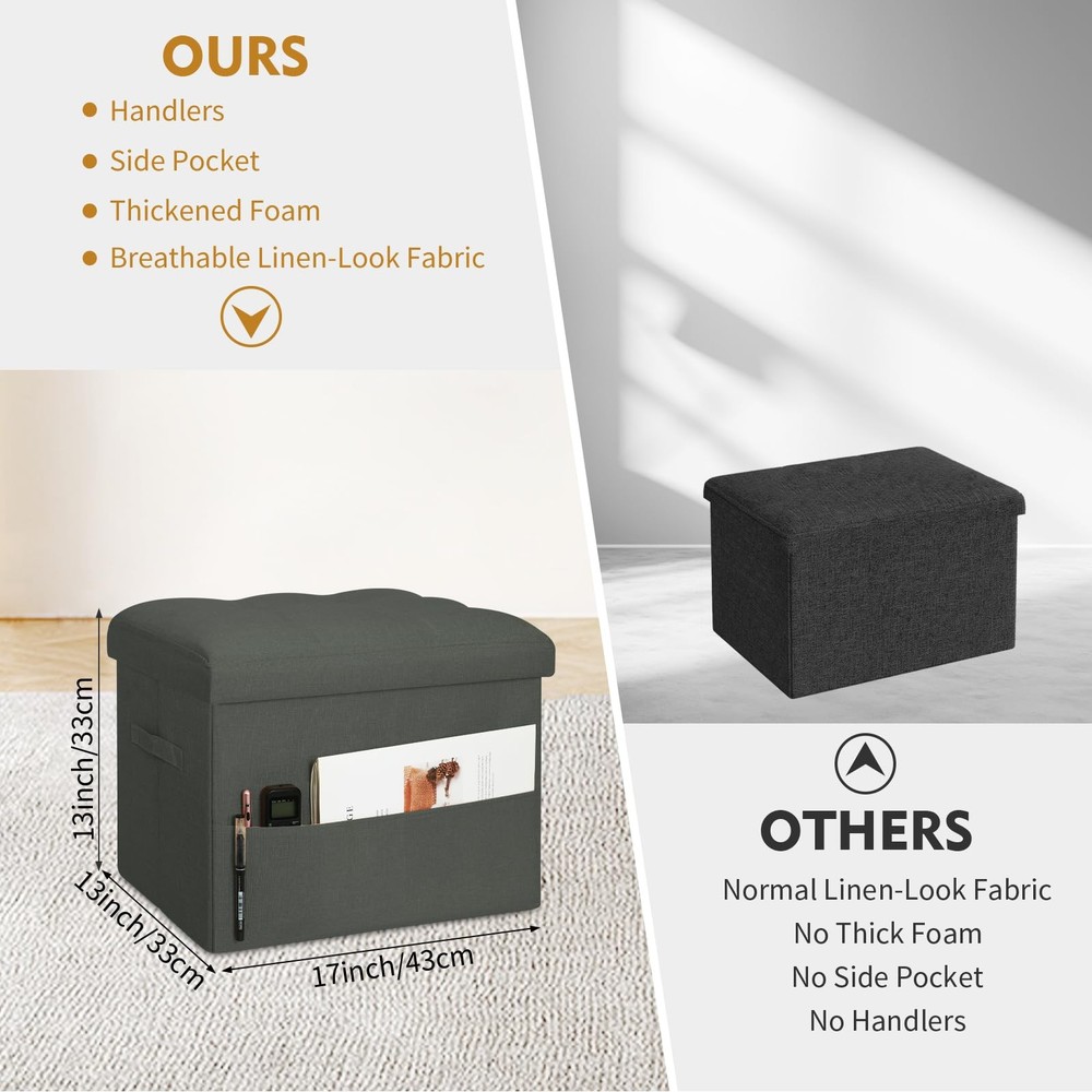 Small Ottoman with Storage Foldable Ottoman Foot Rest Stool with Thicker Foam...