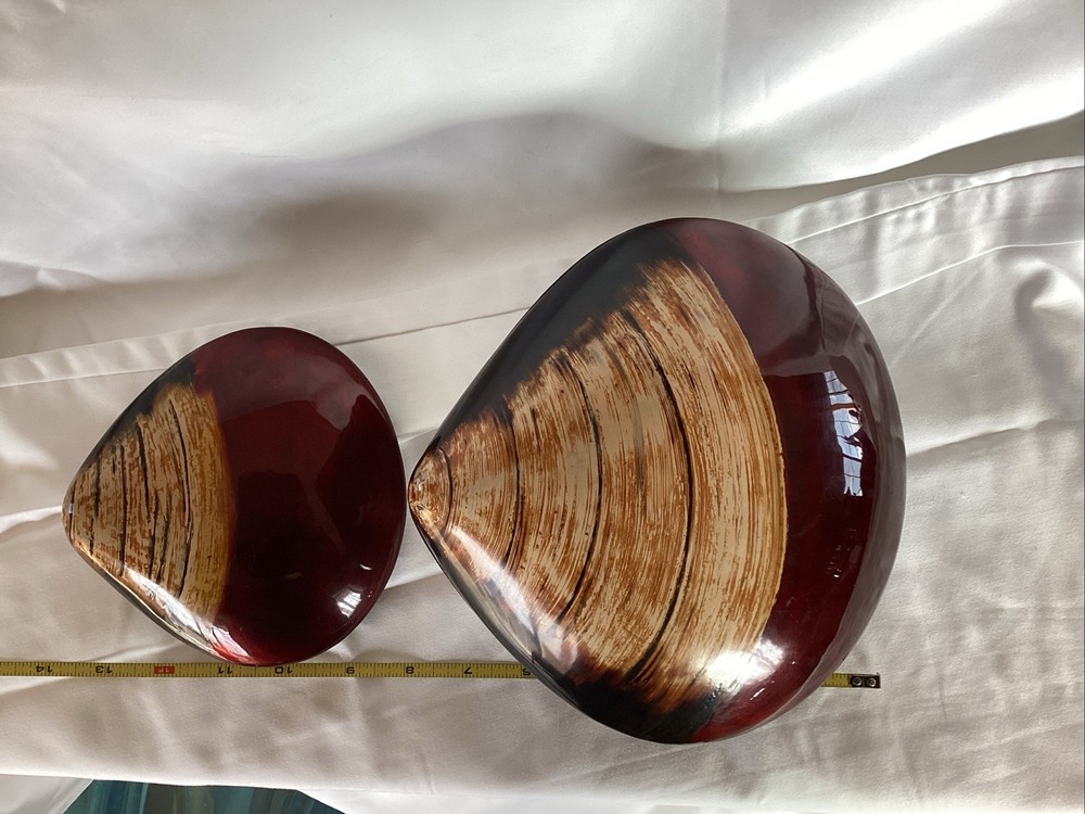1979 Wakasa Lacquerware 8 1/2” & 5 1/2” Nesting Clam Shell Trinket Boxes