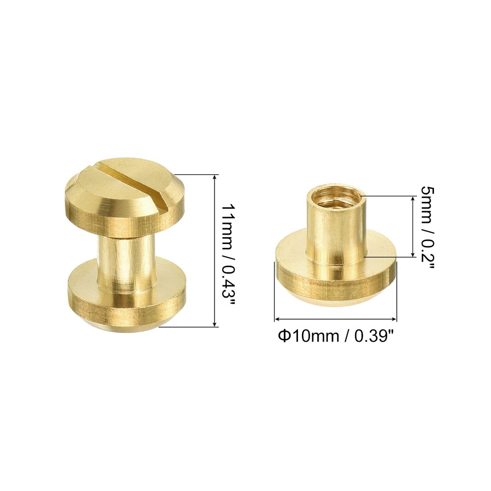 8Pcs Brass Chicago Screw, 5mm Leather Rivets Binding Stud Nail for Belt