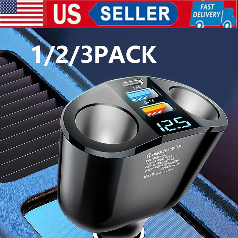 Outlet 12V Dual USB Car Cigarette Lighter Socket Splitter Power Adapter Charger