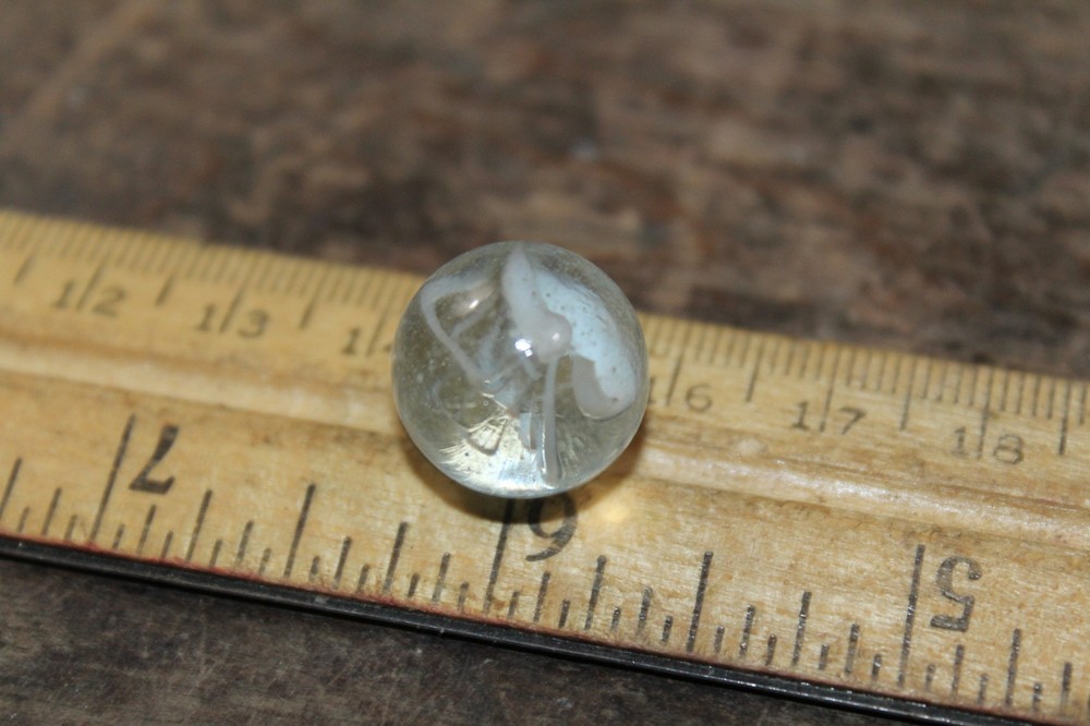 Vintage Glass Marble Clear White Threads Caged