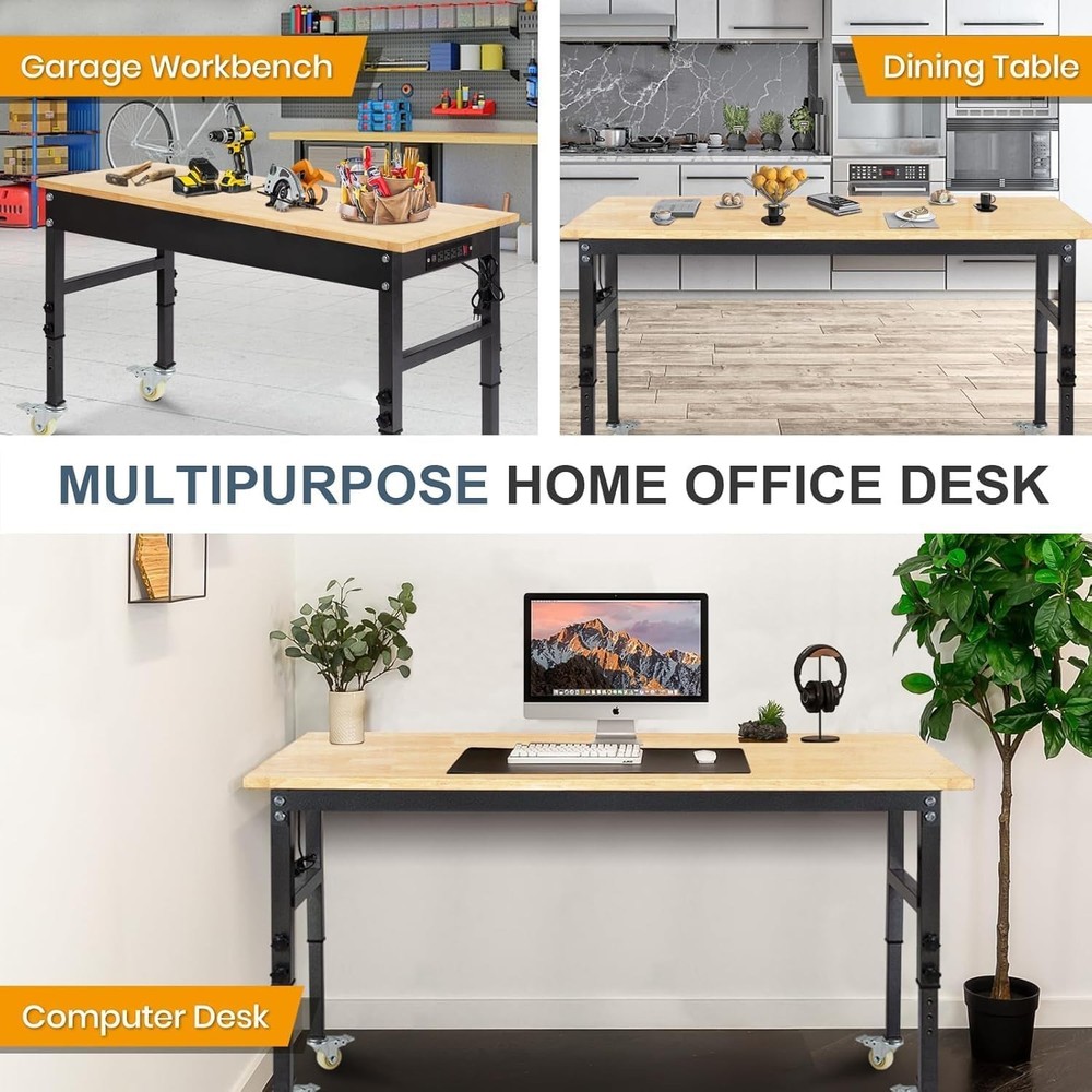 70" Adjustable Work Bench, Workbench Heavy-Duty Work Table for Garage, Home