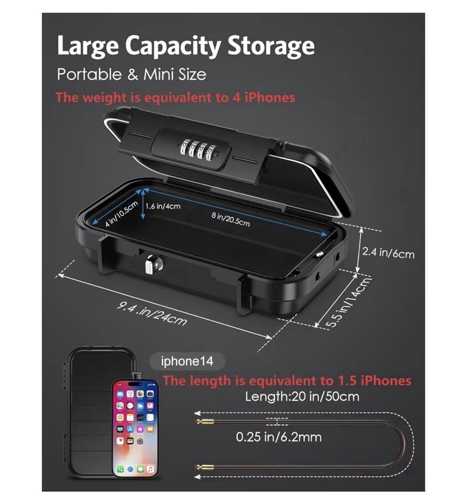 Waterproof Large Capacity Combination Lock Storage Box with Cable, ABS Shell