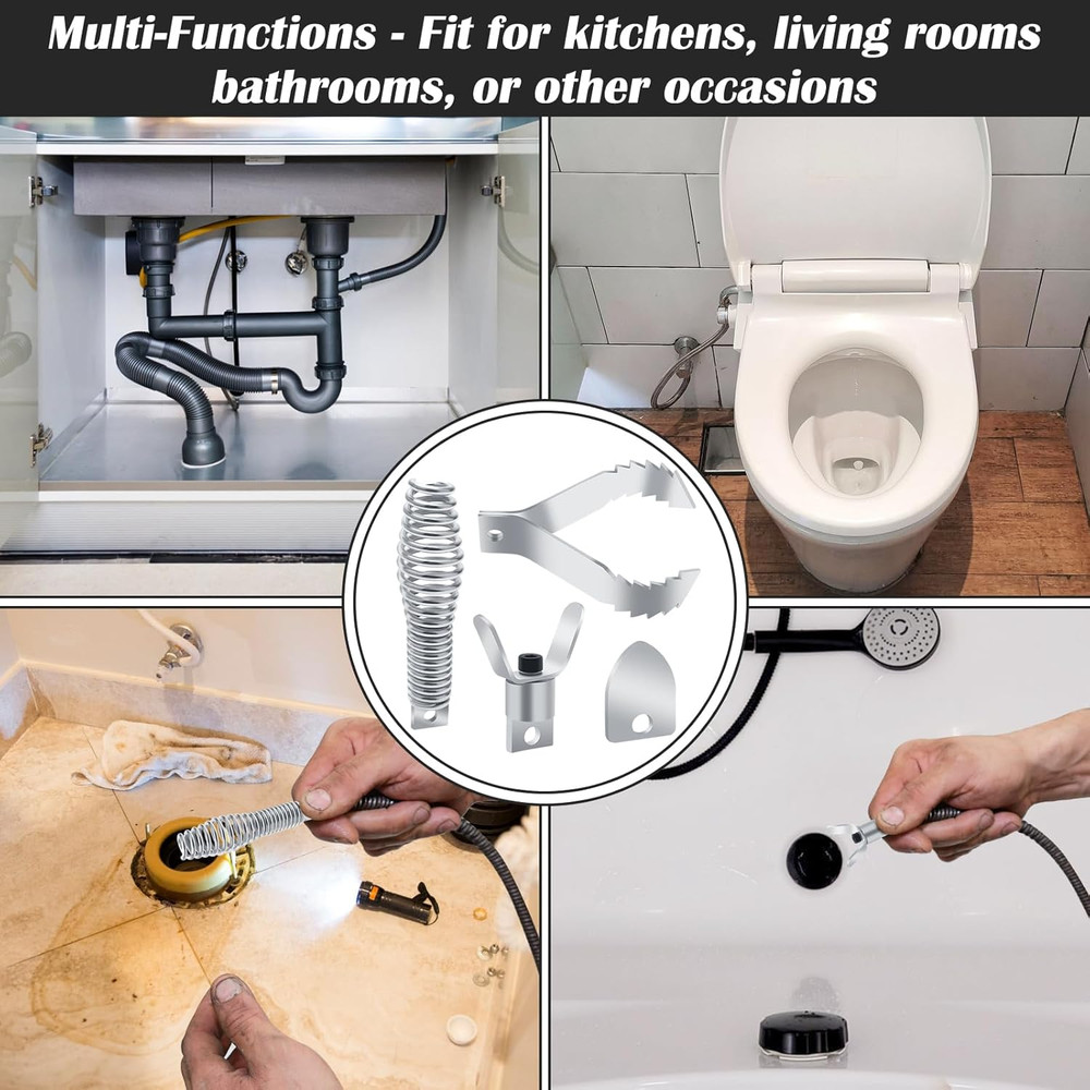 4PCS Drain Snake Drill Attachment, Drain Cleaner Combination Cutter Head Set fo