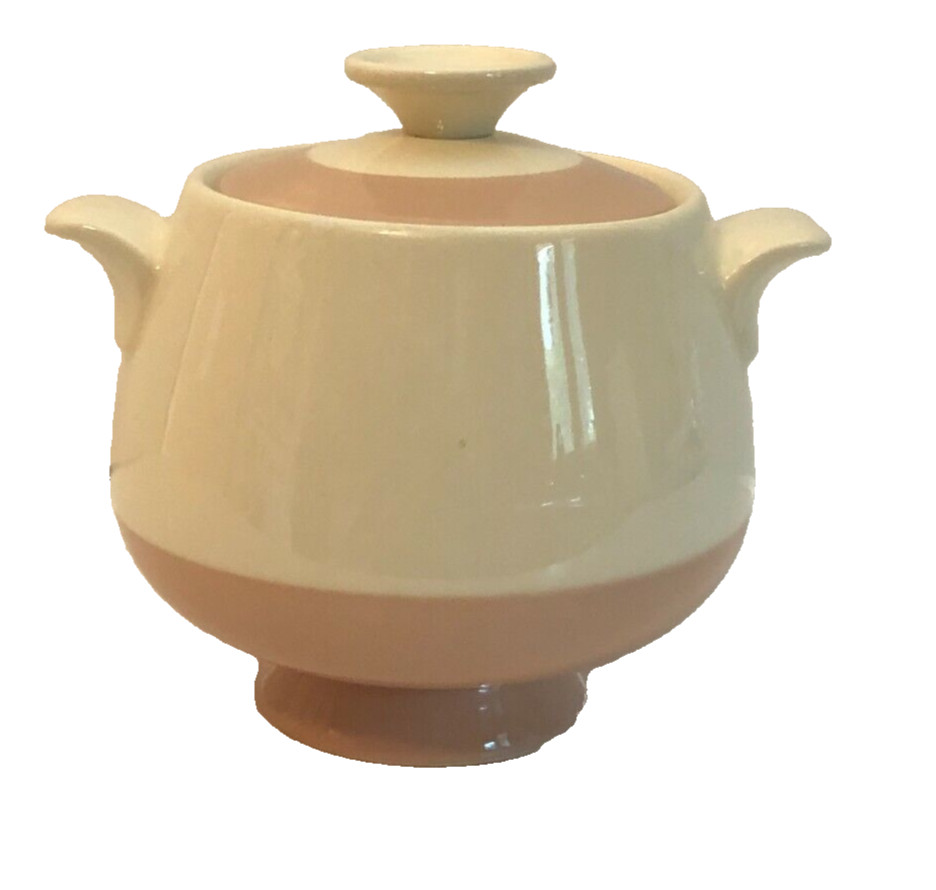 Ceramic Double Handled Lidded Sugar Bowl Beige and Cream