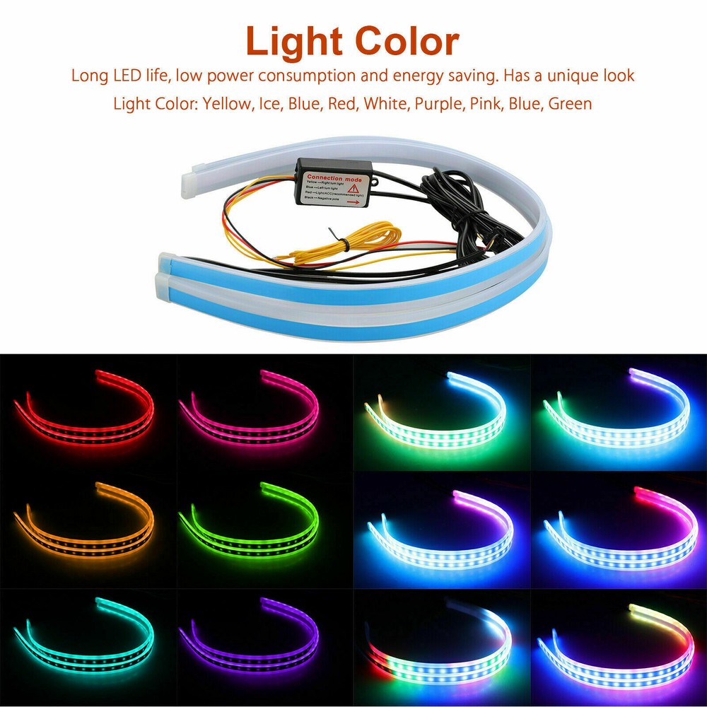 2X 60cm Sequential Flexible LED DRL Headlight Turn Signal Strips Daytime Running