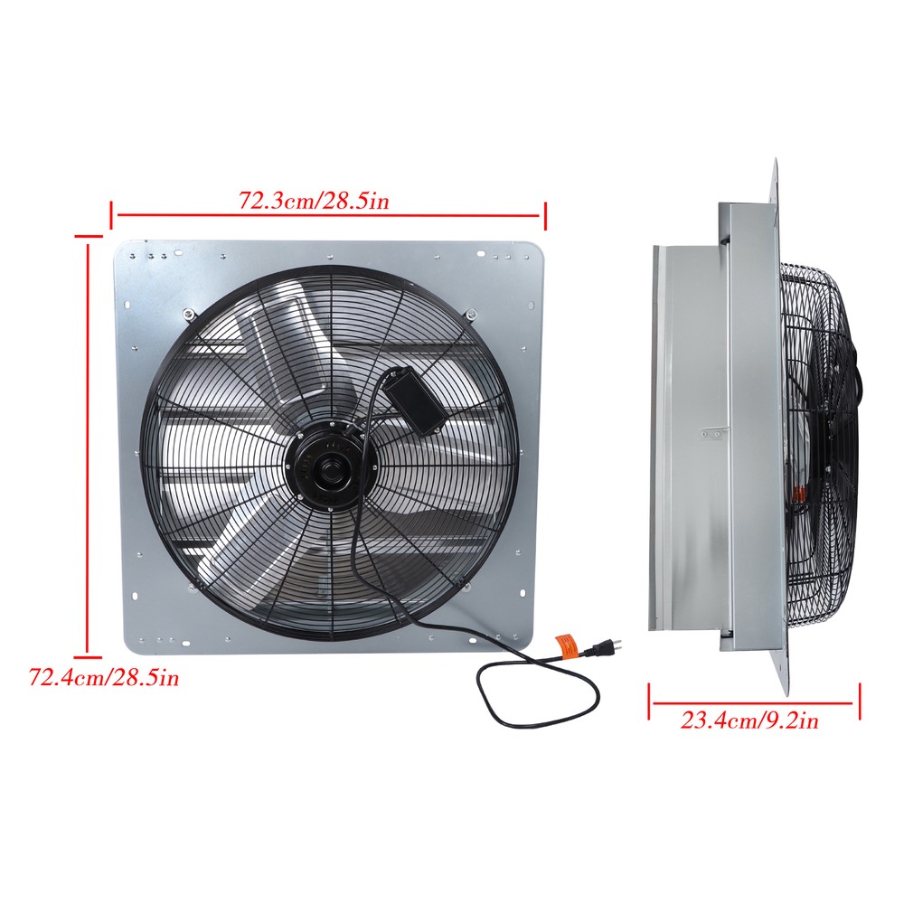 24 Inch Shutter Exhaust Fan, 4120 Cfm, With Speed Controller Wall Mounted Silver