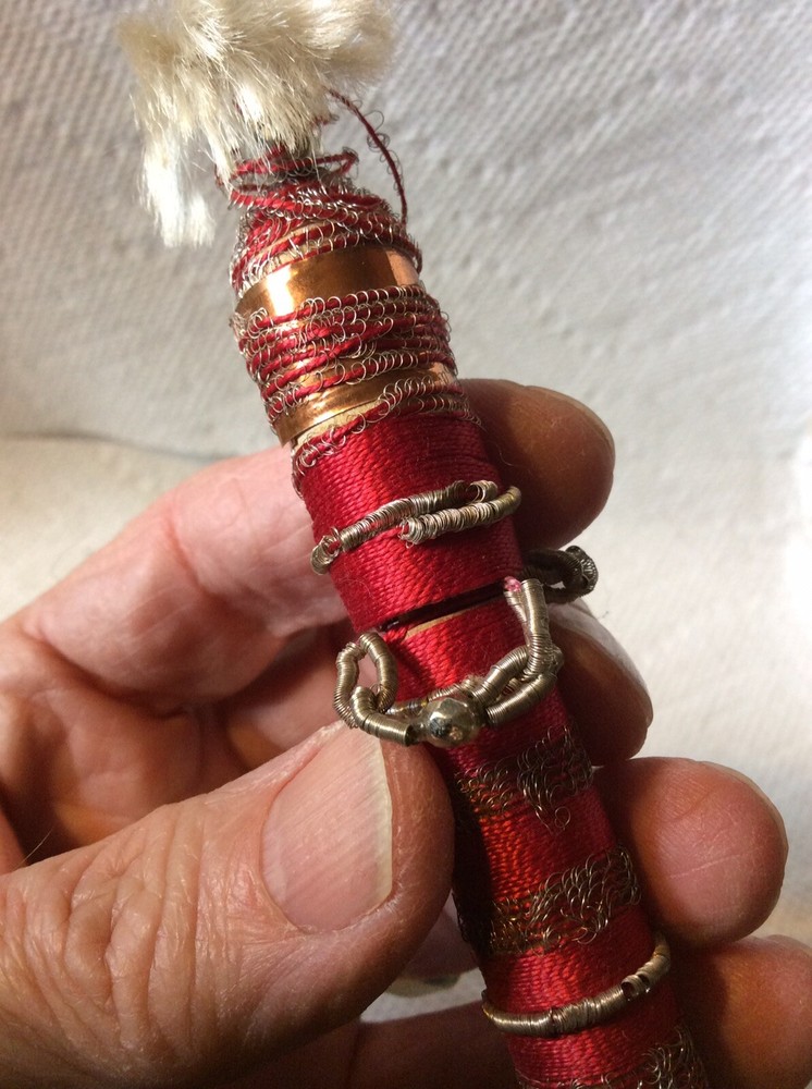 ANTIQUE SEWING-VICTORIAN SILVERED WIRE AND THREAD NEEDLE CASE