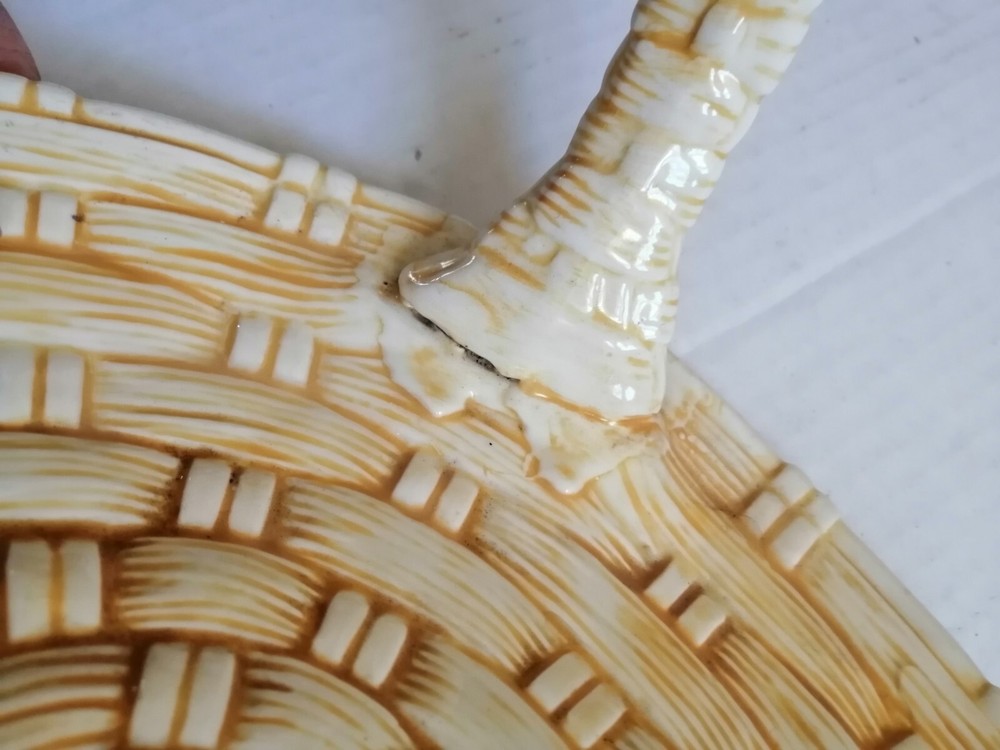 Studio Pottery Weaved Ceramic Basket Signed Hand made