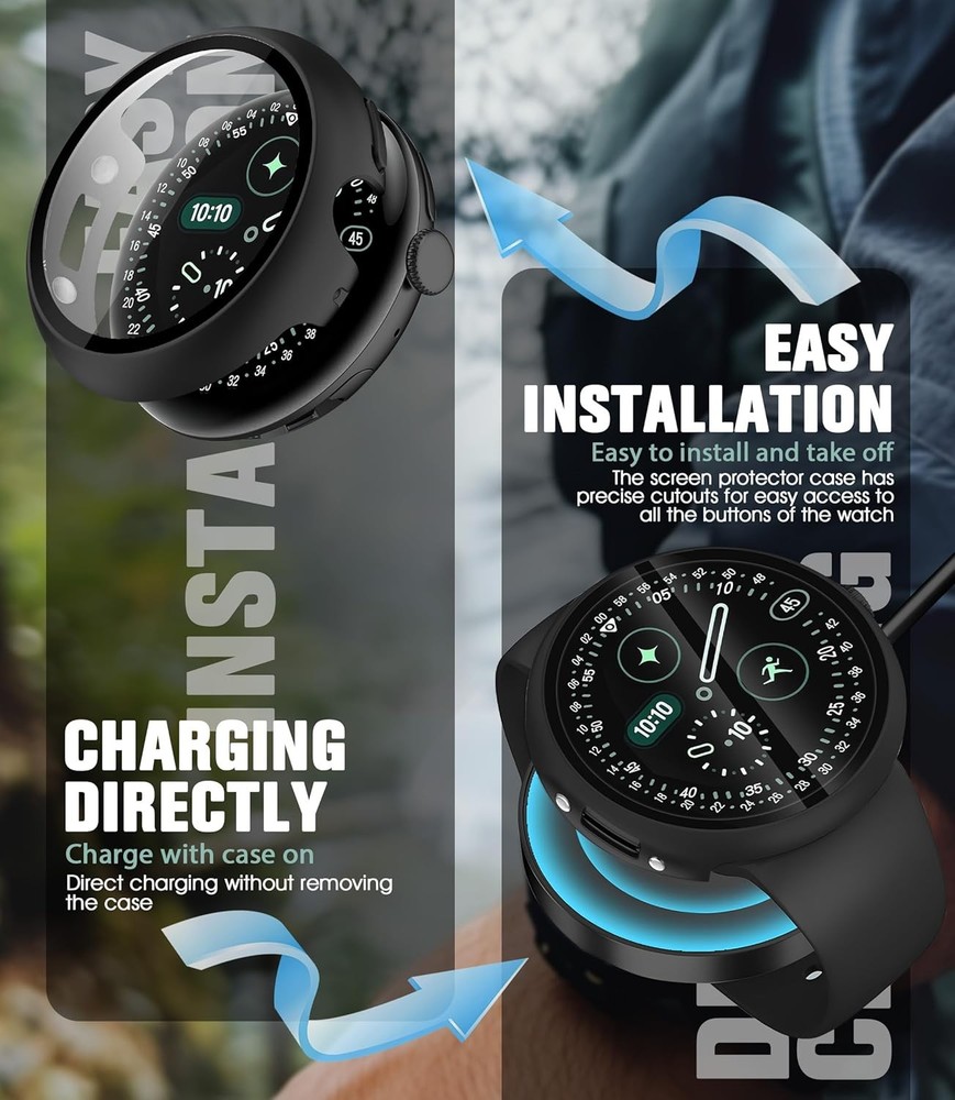 3-Pack Tough PC Case with Built-in Screen Protector for Google Pixel Watch 4 45m