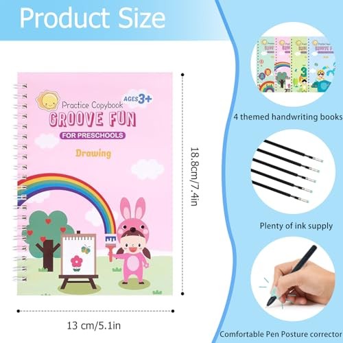 Handwriting Book Practice for Kids,Reusable Grooved Blue