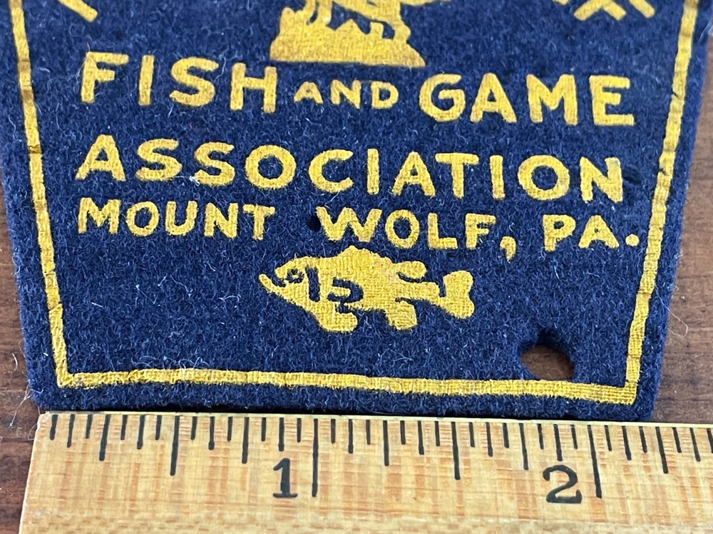 Old Mount Wolf Fish & Game Association Felt Patch Mount Wolf, PA Keystone Shaped