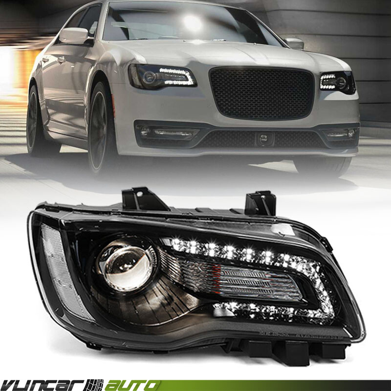 For Chrysler 300 2015-2023 Black Halogen Headlight LED DRL Projector Passenger