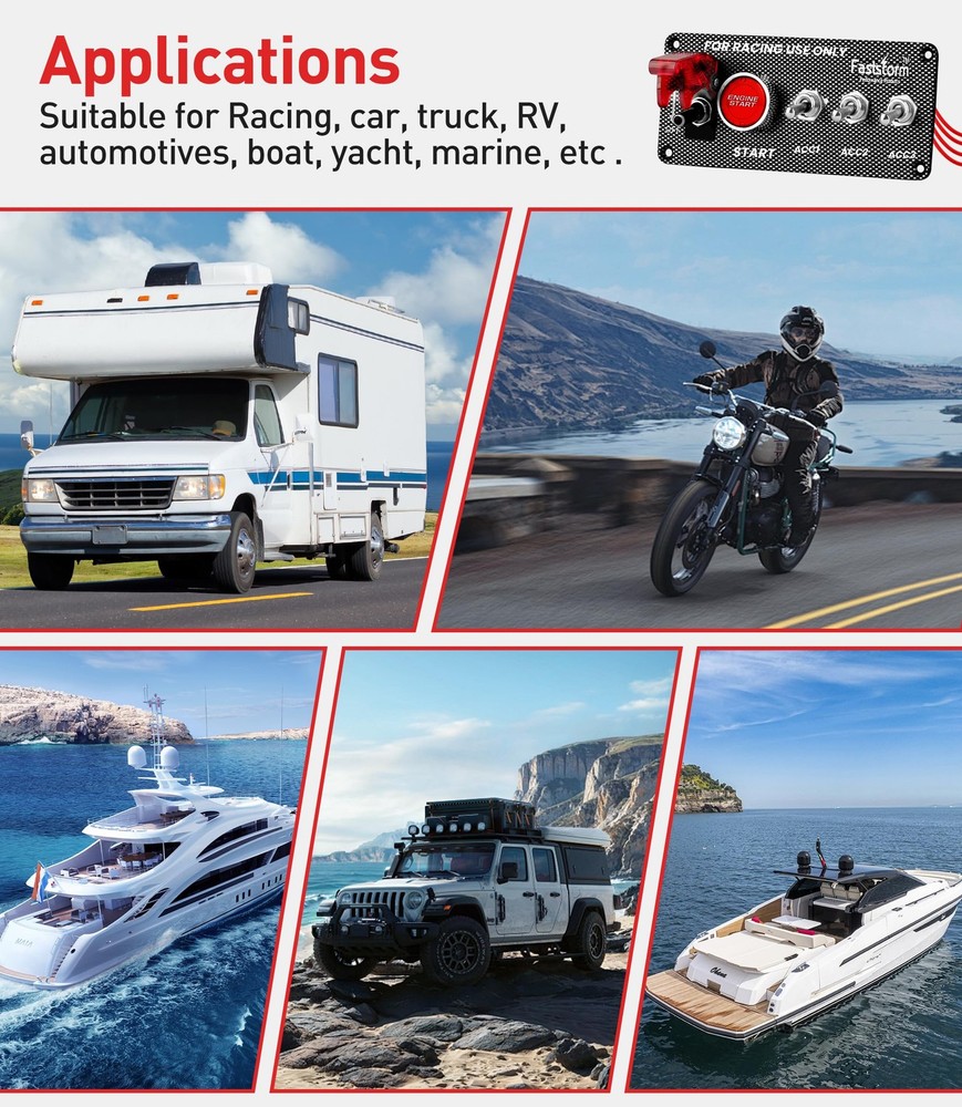 Ignition Rocker Switch Panel 12V 5 in 1 with Engine Push Button Toggle Switch...