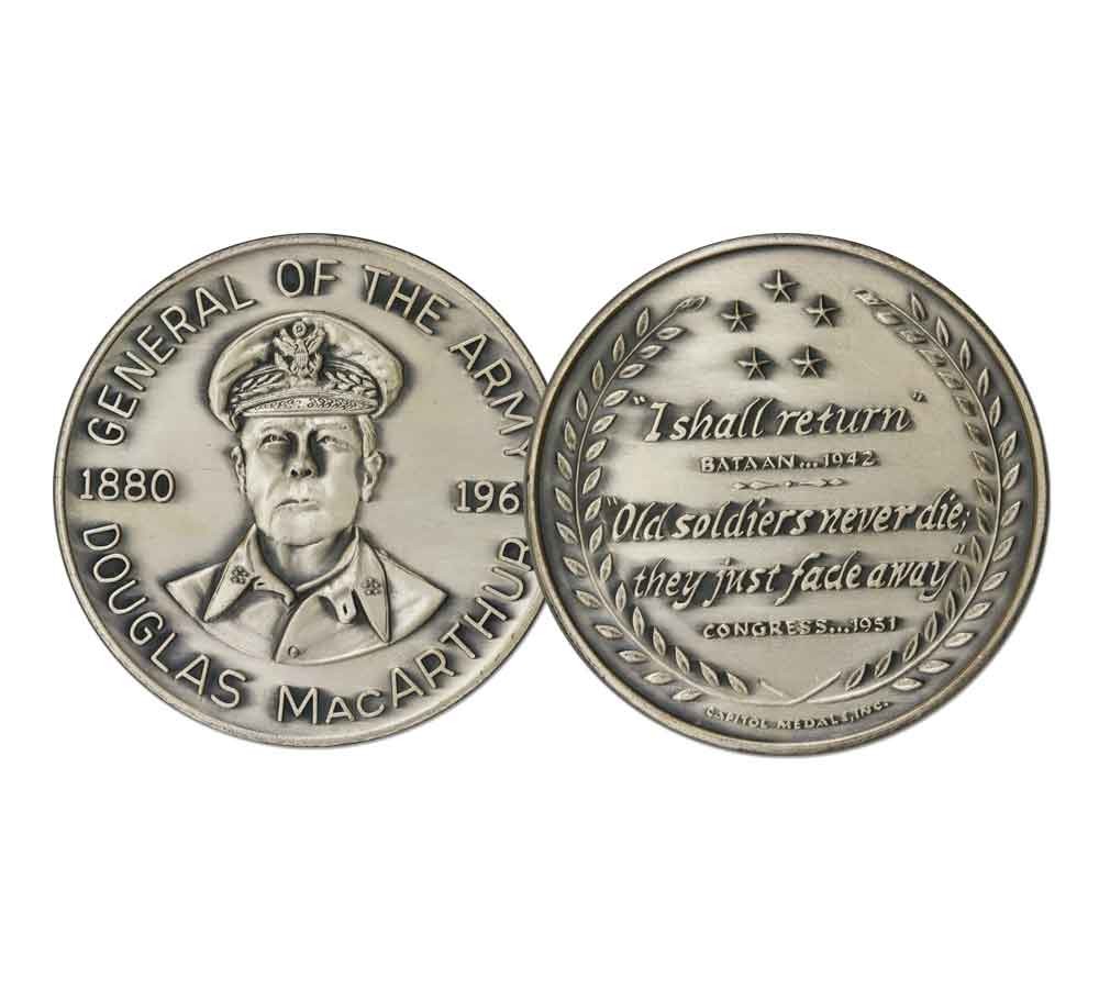 Douglas MacArthur Medal 1964 Commemorative Silver-Oxidized Bronze Uncirculated