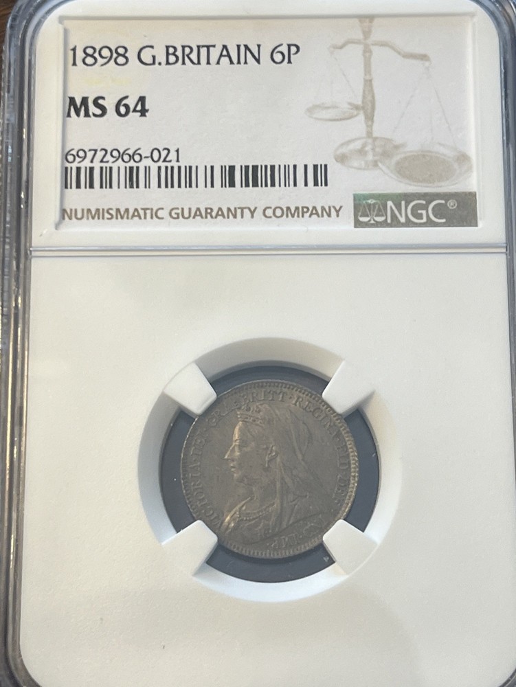 1898 6 Pence UK MS 64