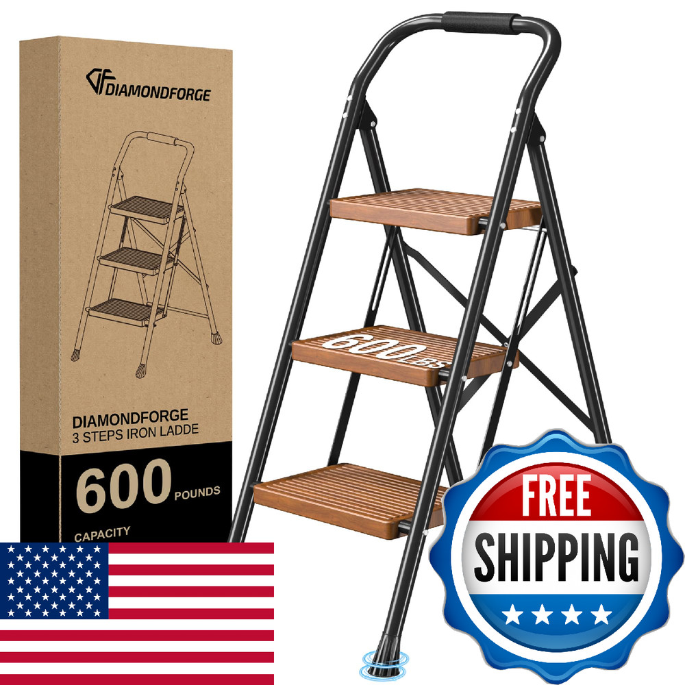 Step Ladder Foldable Folding Stool - for Home Adults Kitchen 3 Stepping Extensio