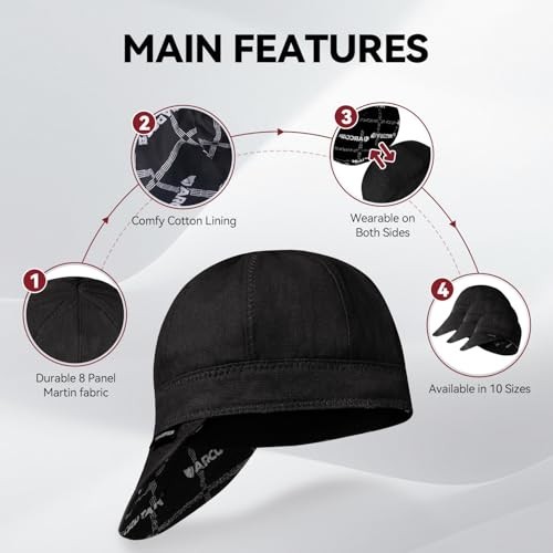 Reversible 8 Panel Welding Cap - Fireproof Cotton Protective Headgear for Men &