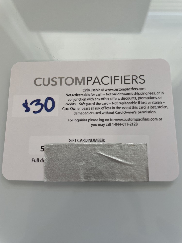 Custom Pacifiers Baby Shower Physical Gift Card $30