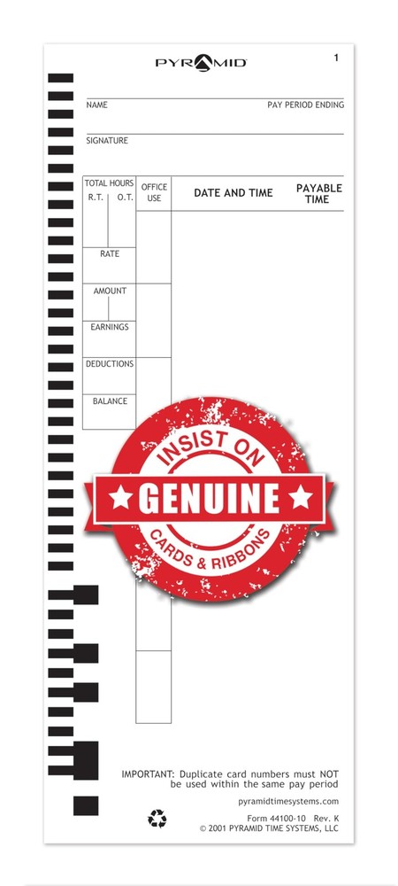 Pyramid Time Systems - Authentic Cards (44100-10) for 100 pk, White