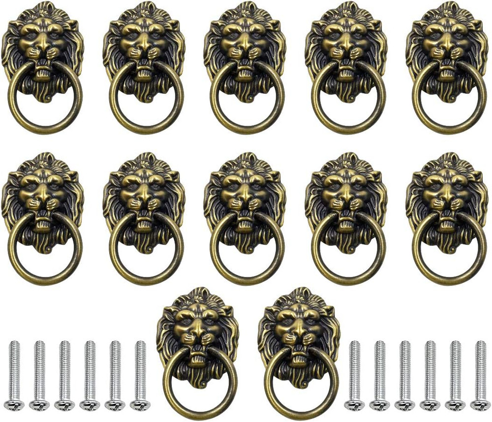 12 Pack Cabinet Knobs Pulls Lion Head Ring Pulls Handle for Drawer Dresser Wardr