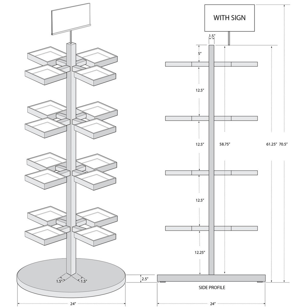 Azar Displays Chrome Arm Cube Bin Floor Tower Display