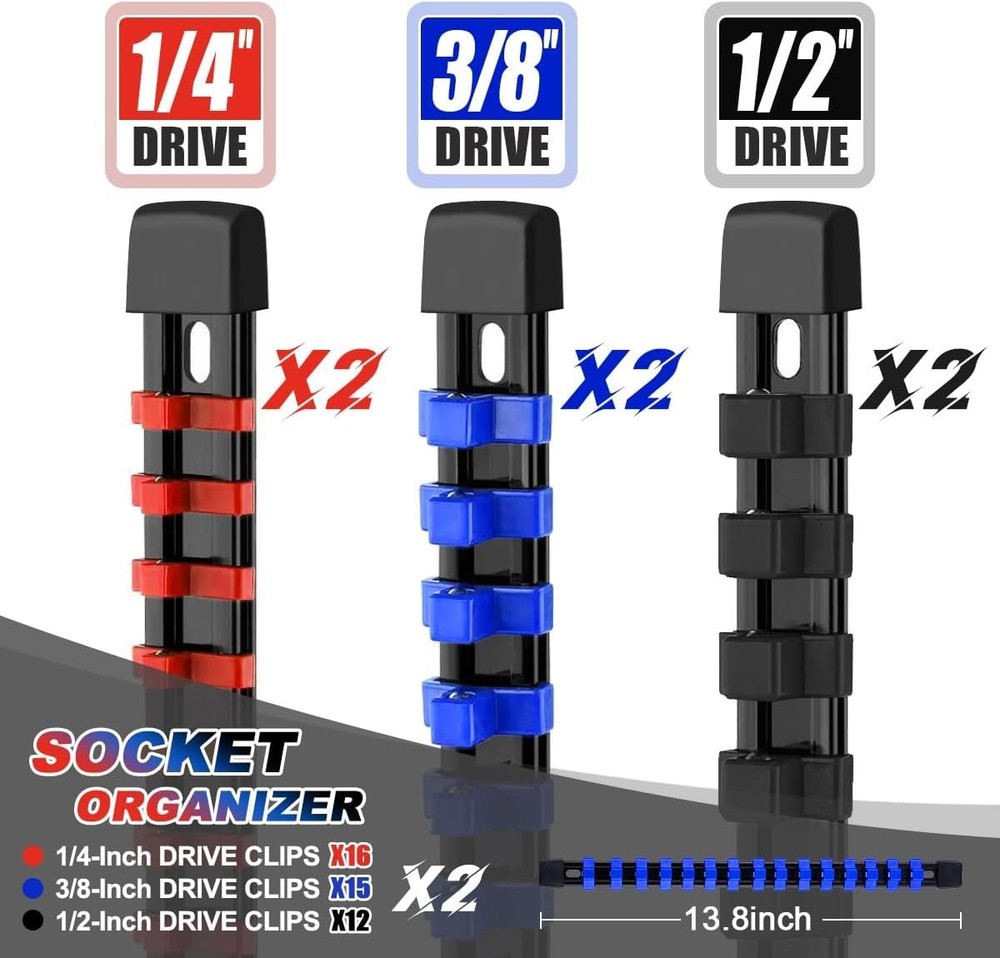 6 Pcs Socket Organizer Rail Set with 86 Clips for Efficient Tool Storage