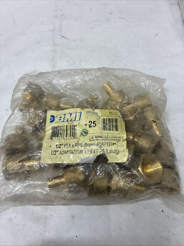 25 Pack BMI 1/2” PEX x FIPS (brass) Adapter