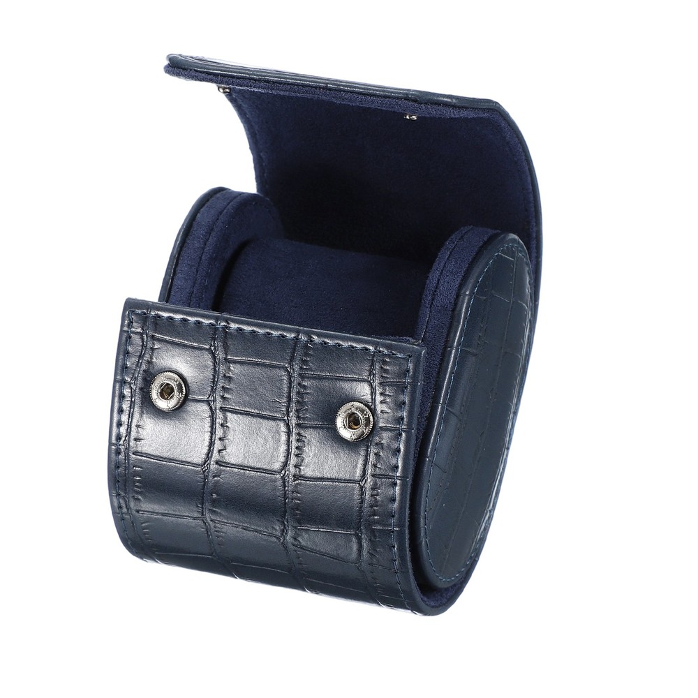 Watch Roll Travel Case Single Slot Leather Cases, Stripe Texture Blue