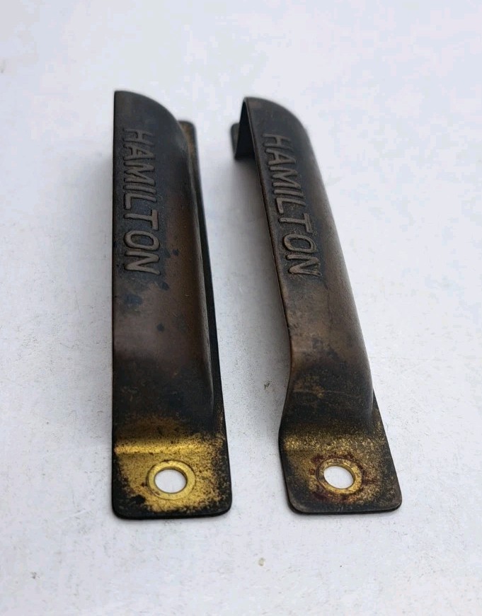 Antique Bin Pulls Drawer Printers Cabinet Hamilton Handle Brass Hardware Pair