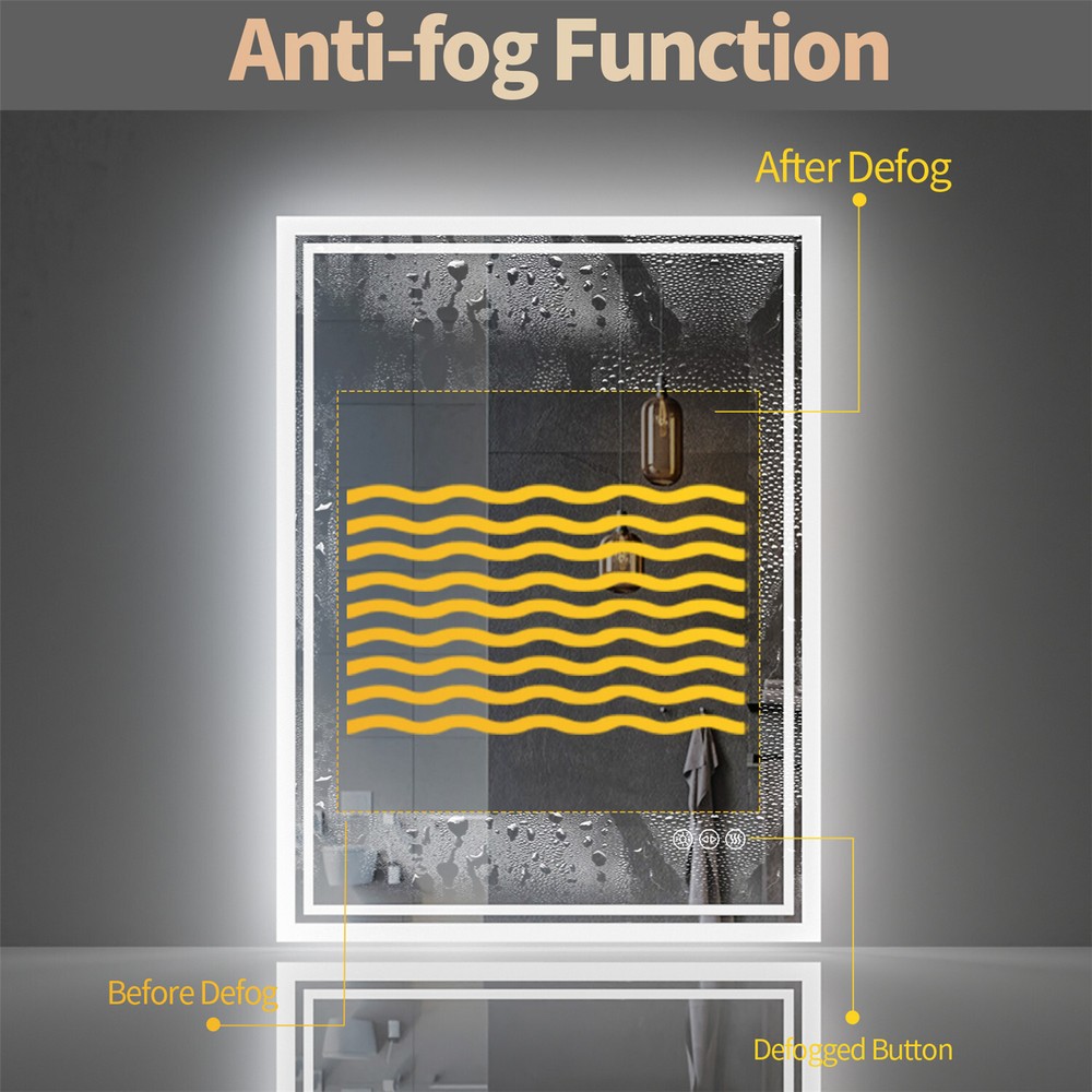 Rectangle Backlit Mirror Illuminated Demister Wall Mount Bathroom IP54 Dimmable