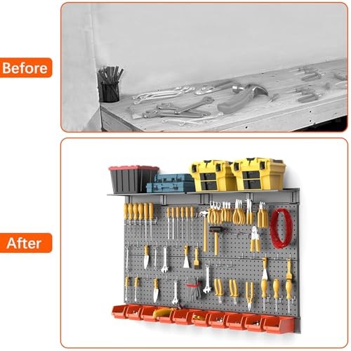 Metal Pegboard with Peg Board Hooks, Tools Storage Pegboard with Black