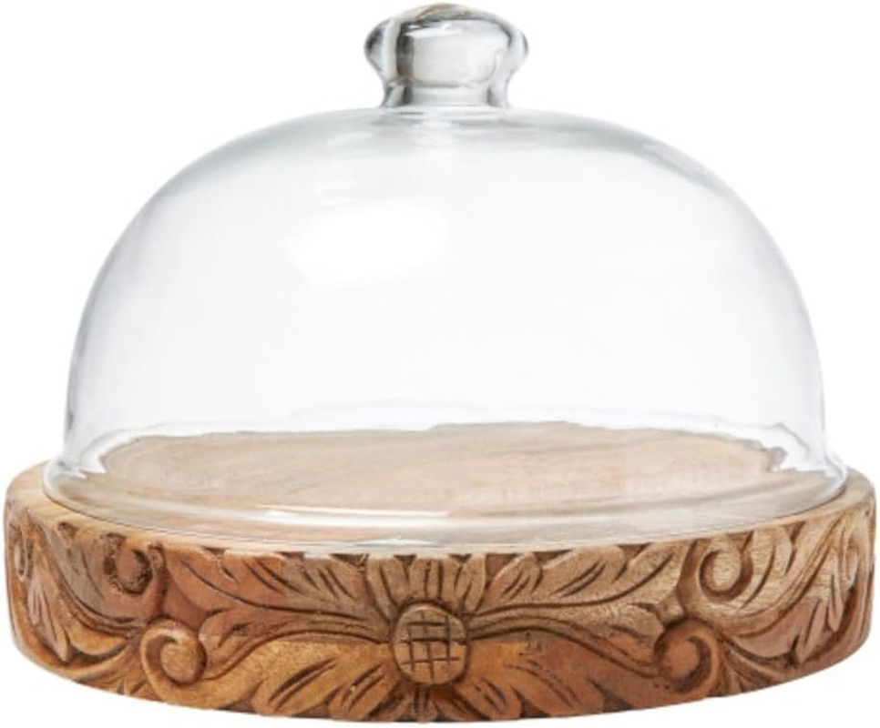 Glass Dome with Carved Base - Large