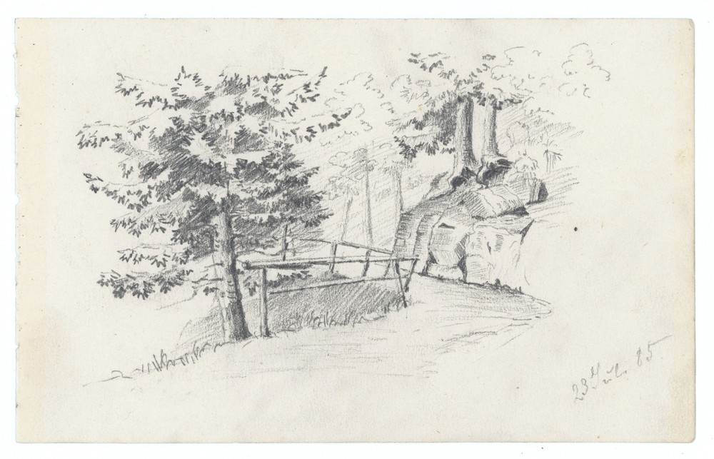 Forest Path Drawing 1885 Landscape Impressionism Pencil Original Unsigned