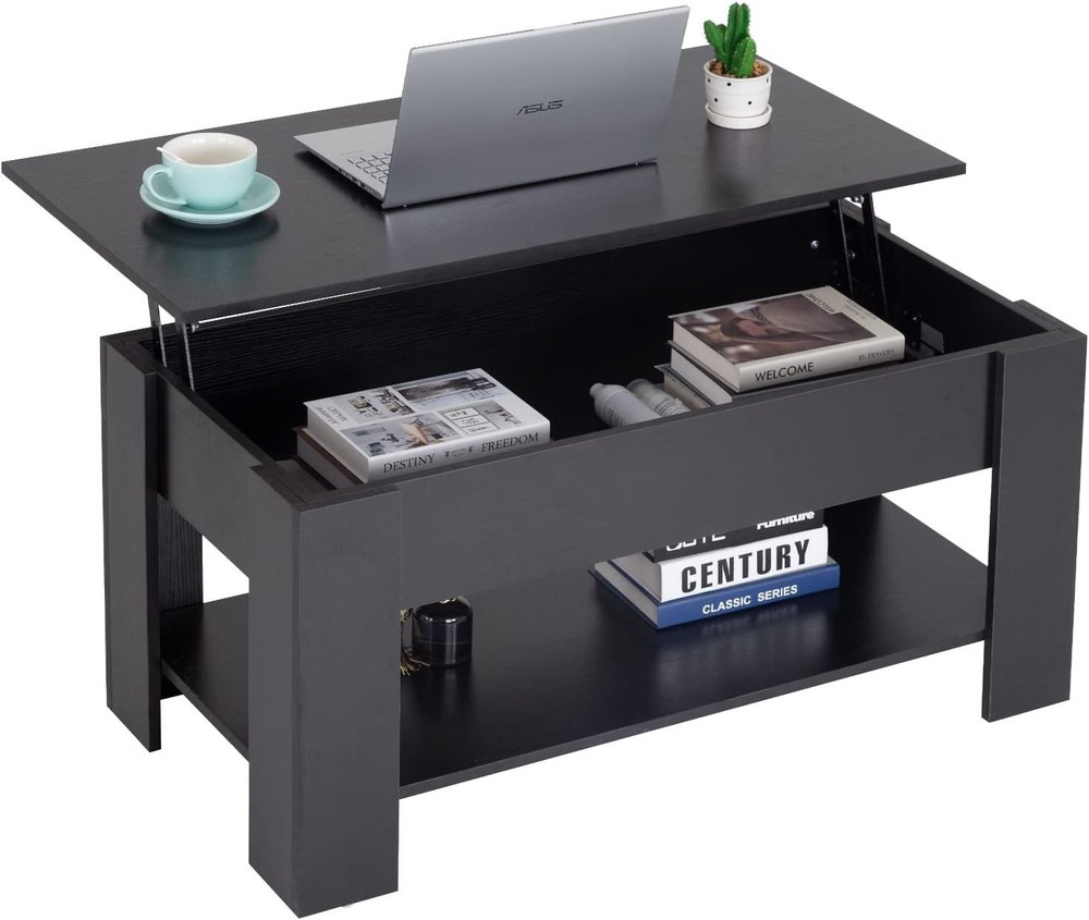 FDW 39.4" Lift Top Coffee Table with Hidden Compartment and Storage Black