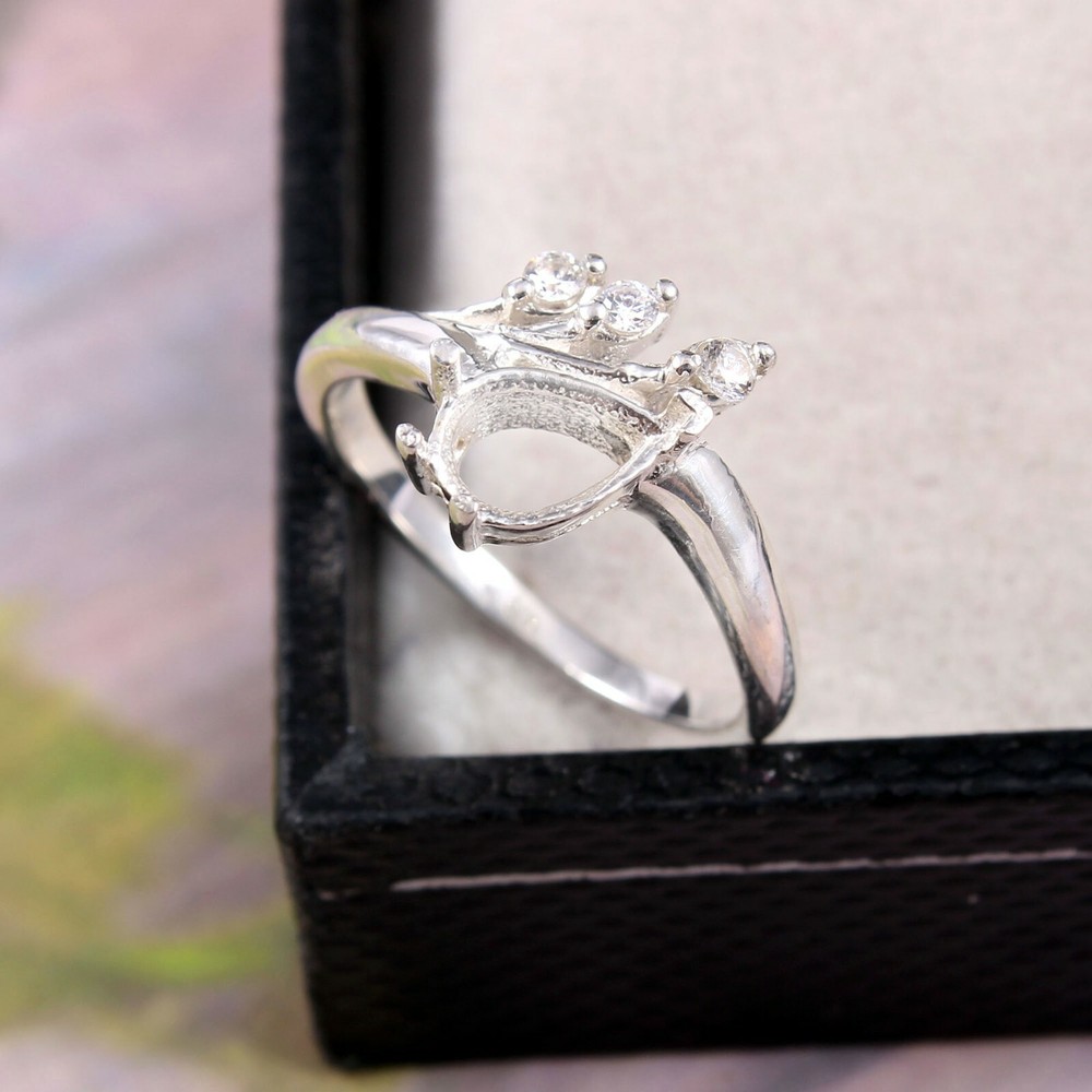 925 Sterling Silver Ring Stone Setting Size 6X8 MM Pear Shape Engagement Ring
