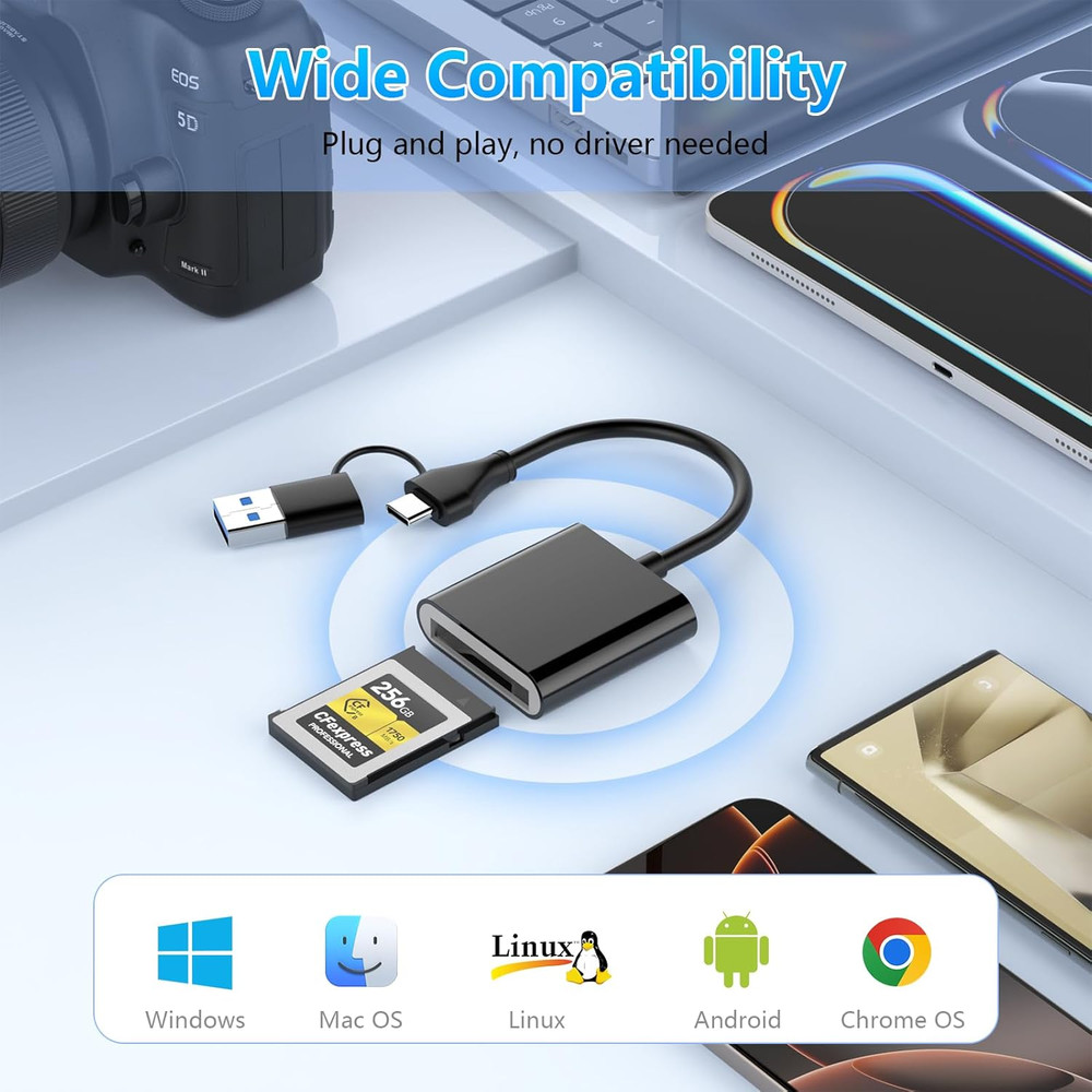 CFexpress Type B Card Reader with USB 3.2 (Gen 2) 10Gbps, USB-C&USB-A 2-in-1 Typ