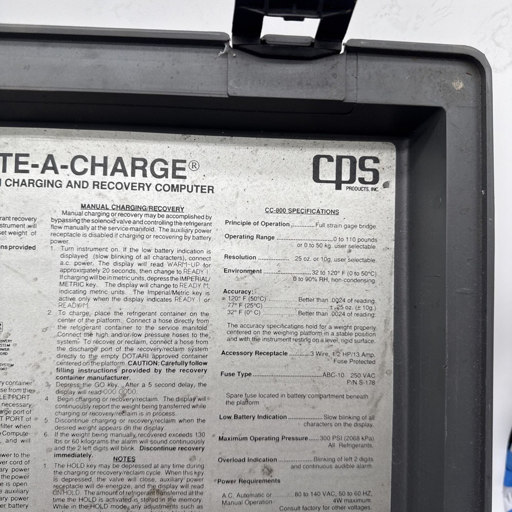 COMPUTE-A-CHARGE MODEL CC-800 Automatic Refrigerant Charging
