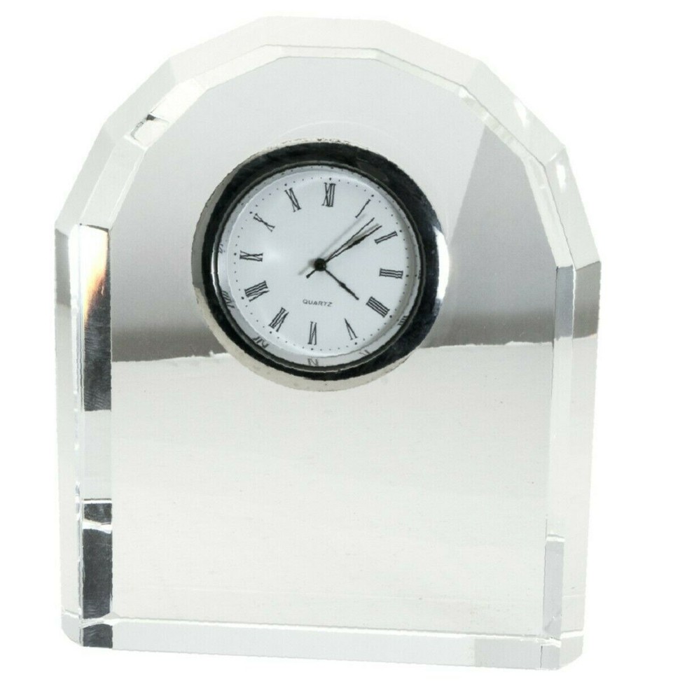 CLEAR CUT CRYSTAL MANTEL AND DESK ANALOG QUARTZ CLOCK